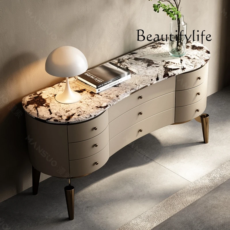 Italian light luxury TV cabinet, high-end large apartment, high-end natural luxury stone Dali bedroom chest