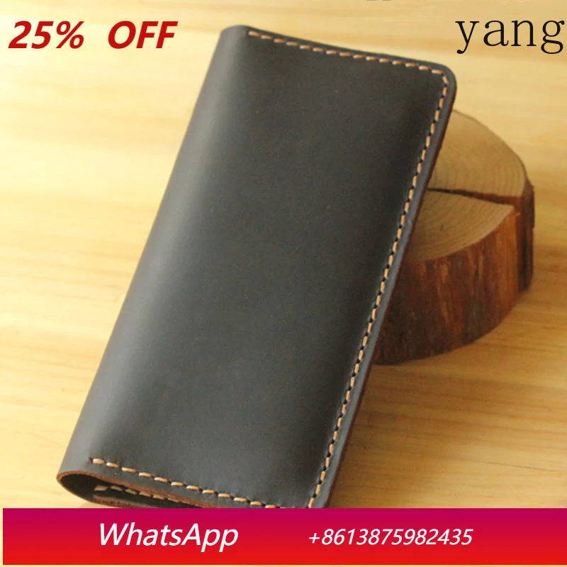 

Handmade Vintage Crazy horse Genuine Leather Wallet men Leather long wallet clutch bag male purse money clips money bag