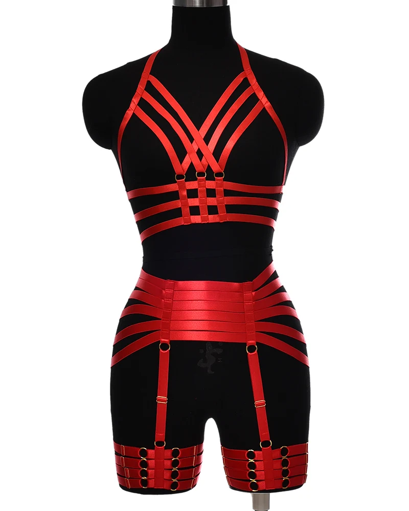 Punk  Body Harness Body Cage Stockings Garter Belt Elastic Harness Set Pole Dance Open Chest Bra Bondage Hollow Sexy Lingerie
