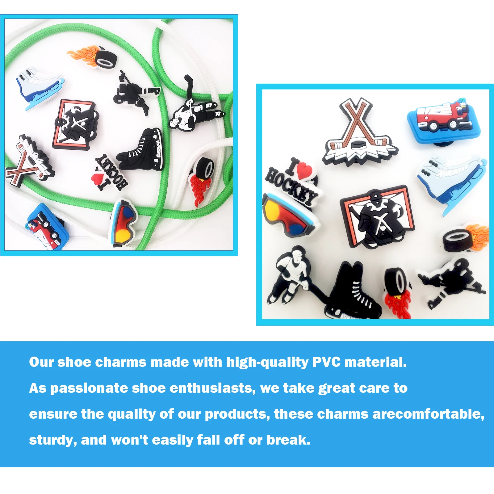 11Pcs Ice Hockey Series Shoe Charms For Shoe Key Chain Sandals Beach Bags,PVC DIY Shoe Decorations Accessories Shoes Pin