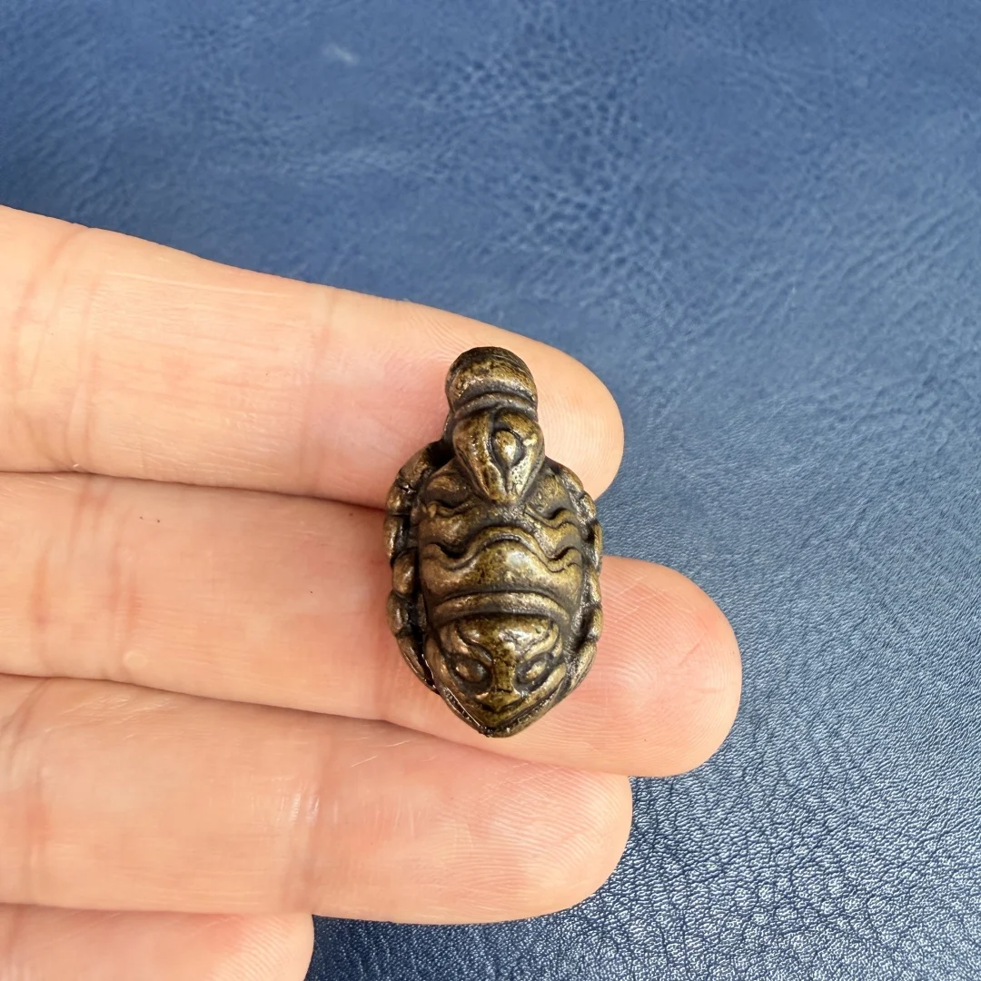Tibetan Brass Scorpion Protection Amulet Pendant, Antique Dharma Protector Charm for Necklace