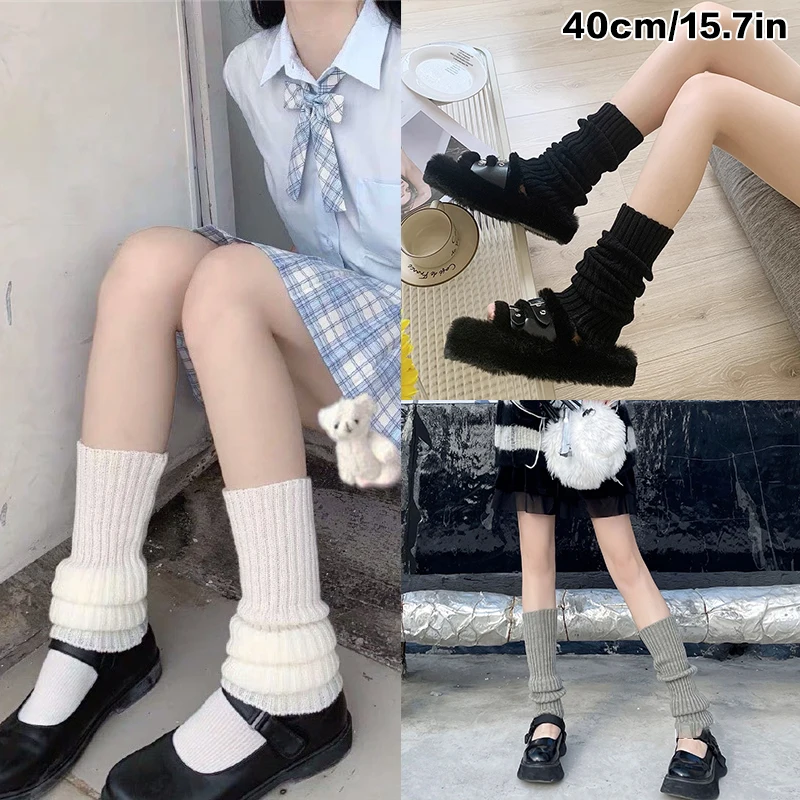 Lolita penghangat kaki kaus kaki wanita panjang wol rajutan penutup kaki lengan hangat musim gugur musim dingin Crochet Heap kaus kaki Boot manset stoking