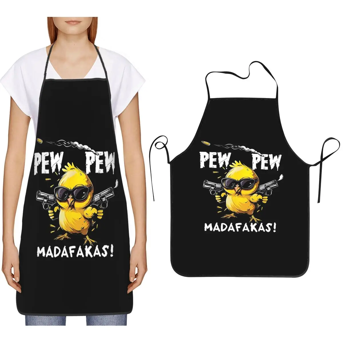 Humorous Cool Duck Pew Pew Madafakas Apron Chef Cooking Cuisine Tablier Bib Kitchen Cleaning Pinafore for Women Men Gardening