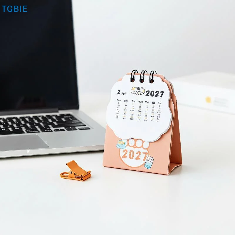 [TL]1Pcs Office School Supplies Gift 2026 Cartoon Cat Desk Calendar Student Surface Ornament Mini Small Kawaii Lovely Decoration