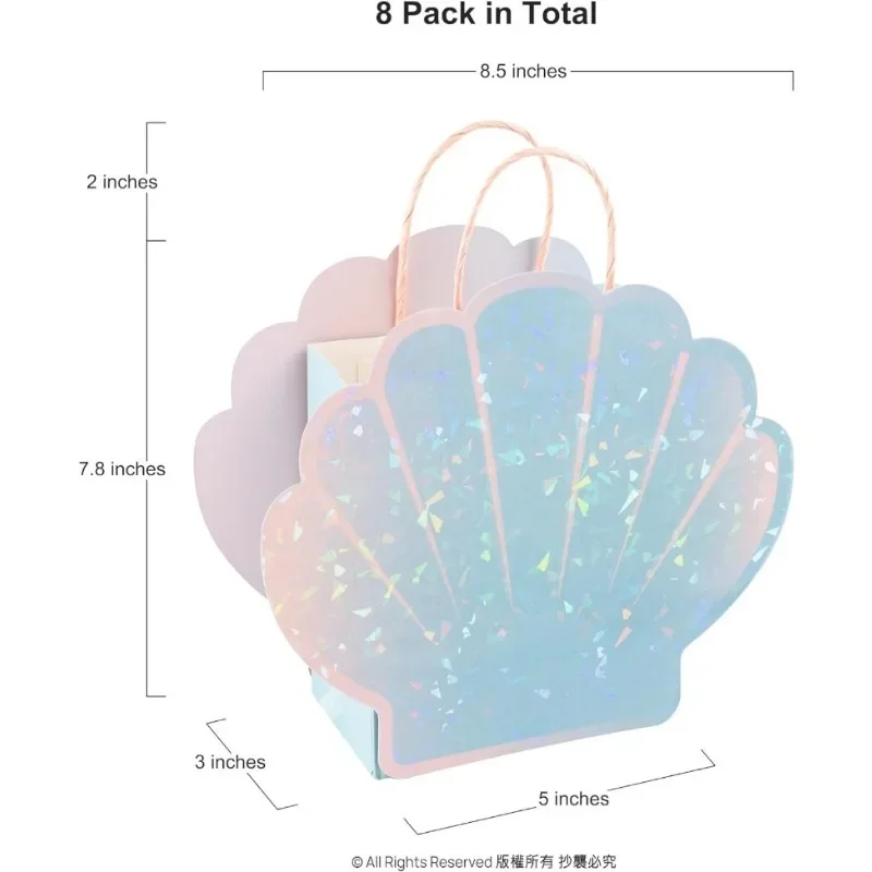 8Pcs Iridescent Blue Pink Sea Shell Mermaid Birthday Party Gift Bags Beach Under The Sea Goody Bag Ocean Party Candy Treat Bag