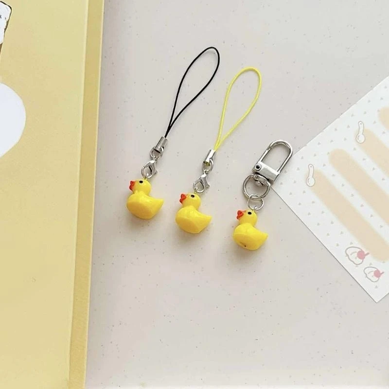 Quirky Yellow Duck Bag Charm Resin Crafted Animal Keychain Handmade Gift for Her