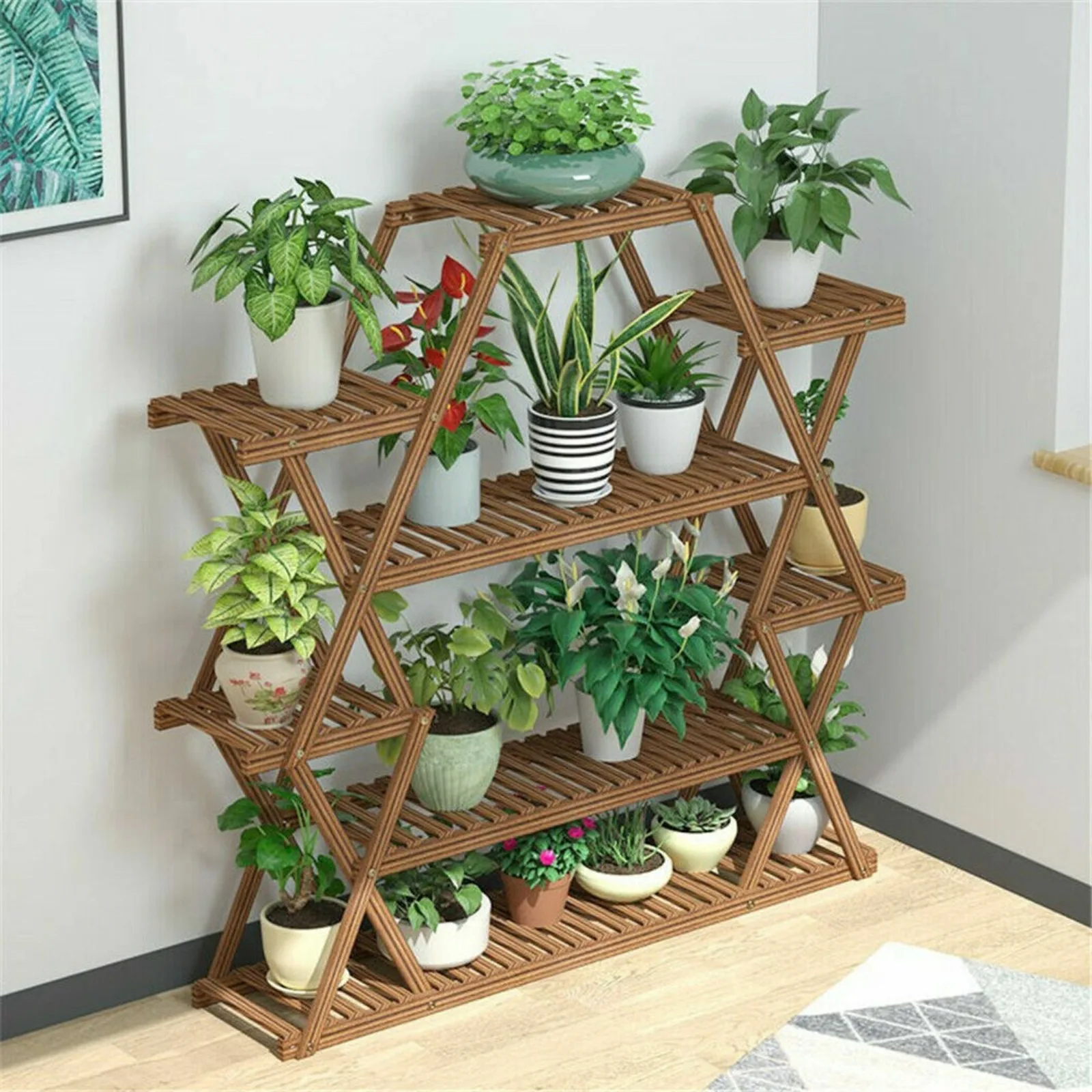 

US Practical Large Balcony 6-story Plant Support Solid Wood Shelf Ladder Storage Rack USA-