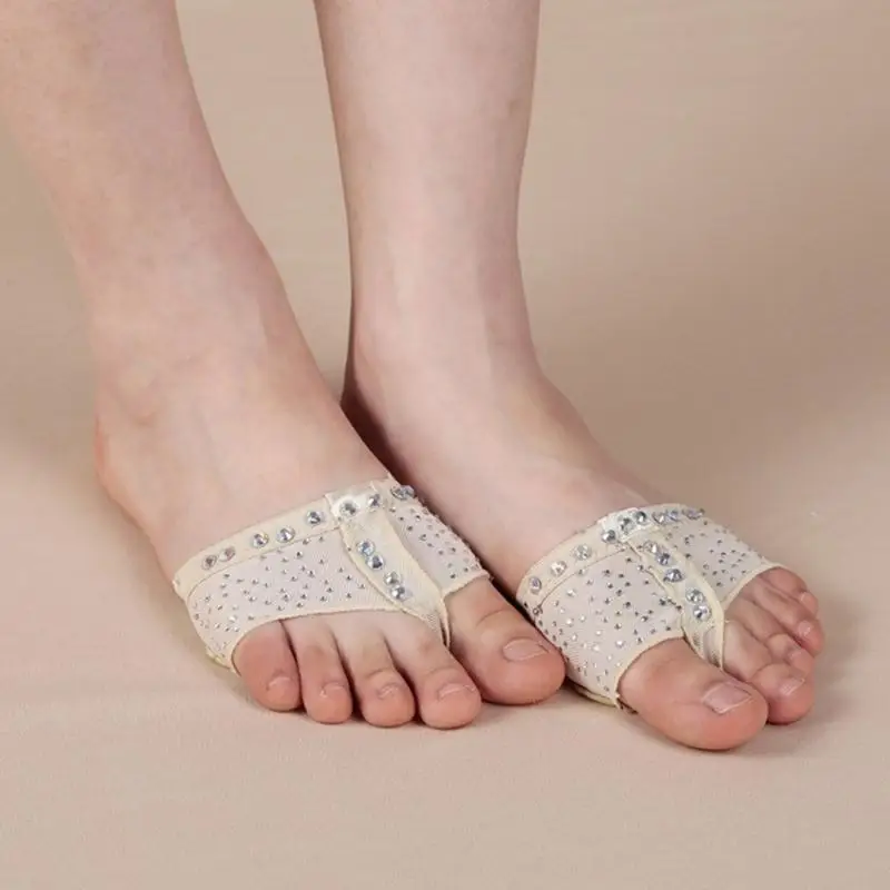 39BD Rhinestones Ballet Lyrical Dance Paws Pad Ballet Bare Foot Undies Shoes Socks