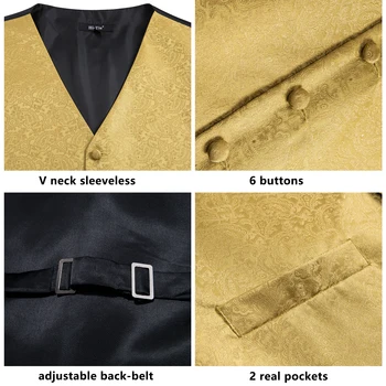 Luxury Gold Mens Suit Vest Red Blue Green Yellow Red Waistcoat Tie Bowtie Hanky Cufflinks Set Male Waist Jacket Wedding Office 4