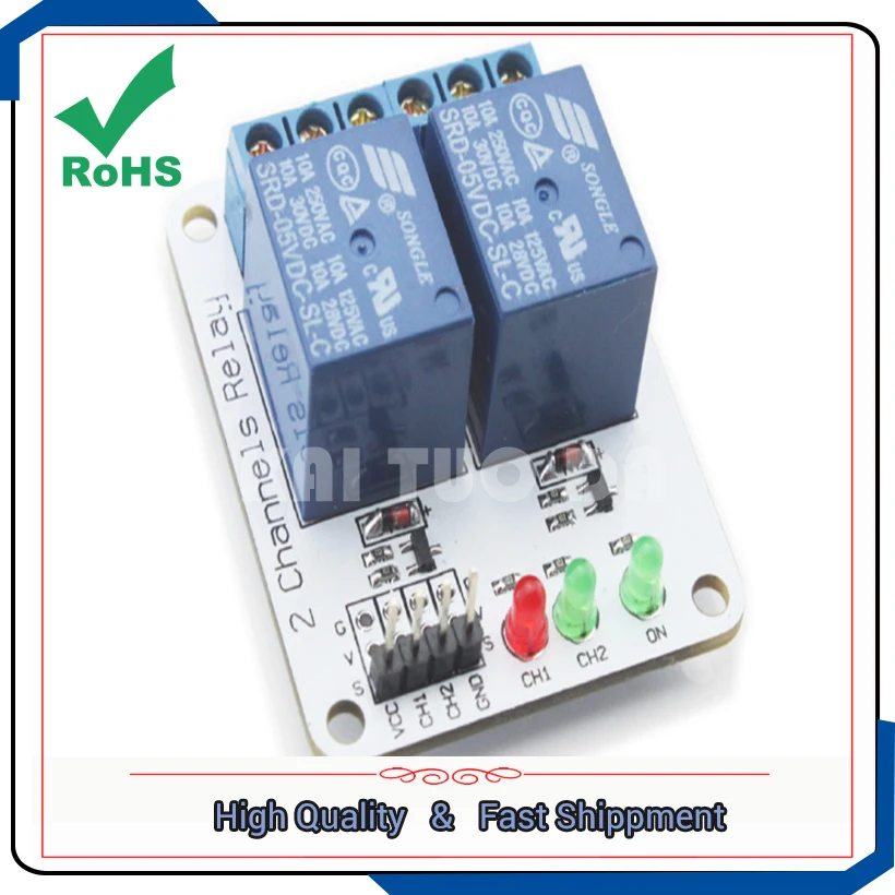 2-way/two channel 5V relay expansion board sunlephant 2-digit relay module electronic building blocks white