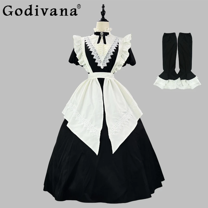 

Black Long and Short Op Dress for Girls Halloween Festival Maid Uniform Clothes Dress Women's Cute Maid Cosplay Costume