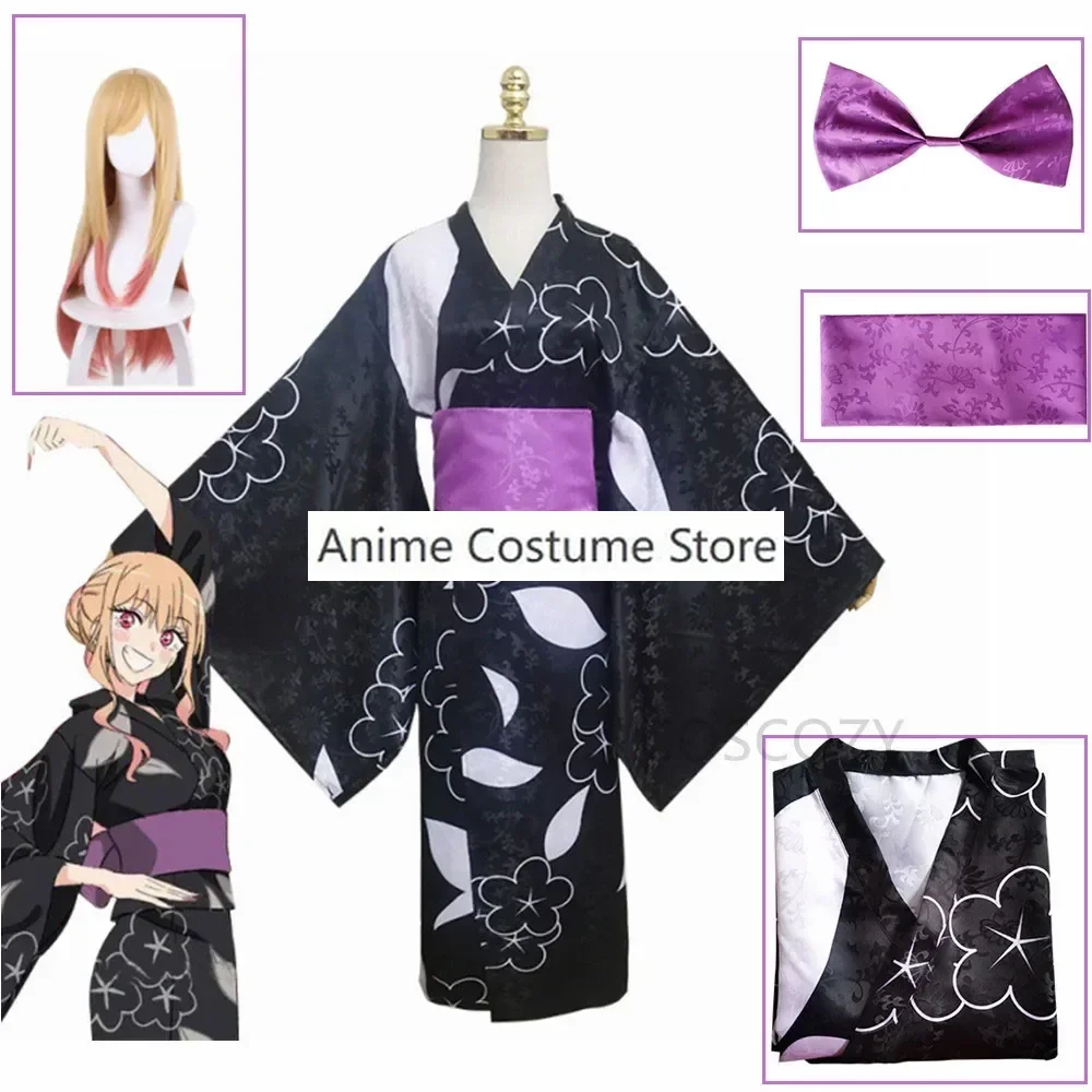 Cosplay Costume Kimono Anime My Dress Up Marin Cute Black Kimono Suit Halloween Party Uniforms