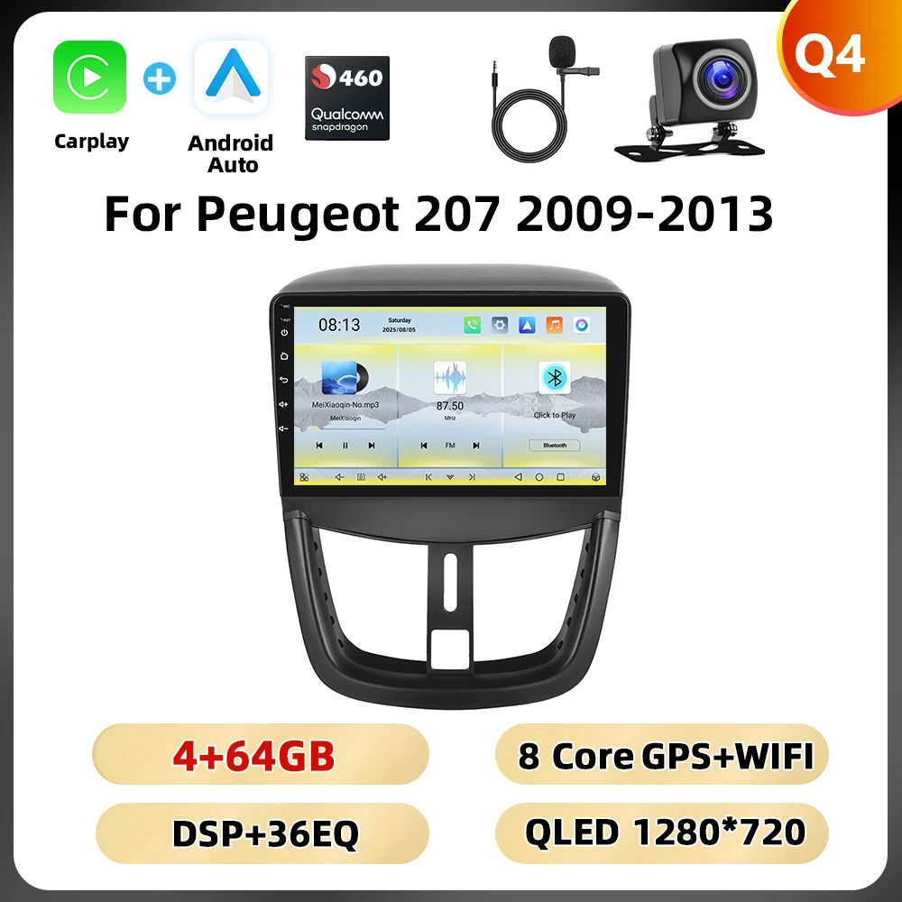 Podofo 8Core Qualcomm Autoradio Voor Peugeot 207 2009-2013 Multimedia Speler Carplay Android Auto 8 + 128G WIFI 4G GPS Auto Stereo