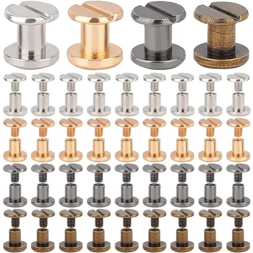 40 Sets 8 * 7,8 mm Schraubenpfosten Nagelniete 4 Farben Runde Legierung Flachkopfschrauben Tack Schrauben für DIY Leder Basteln Dekoration