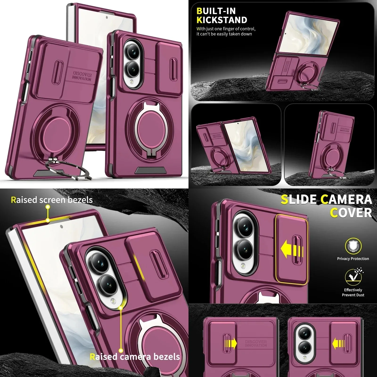 Magnetic Armor Case For Samsung Z Fold 8 Ultra 8 7 6 360 Ring Stand Sliding Camera Cover Shockproof