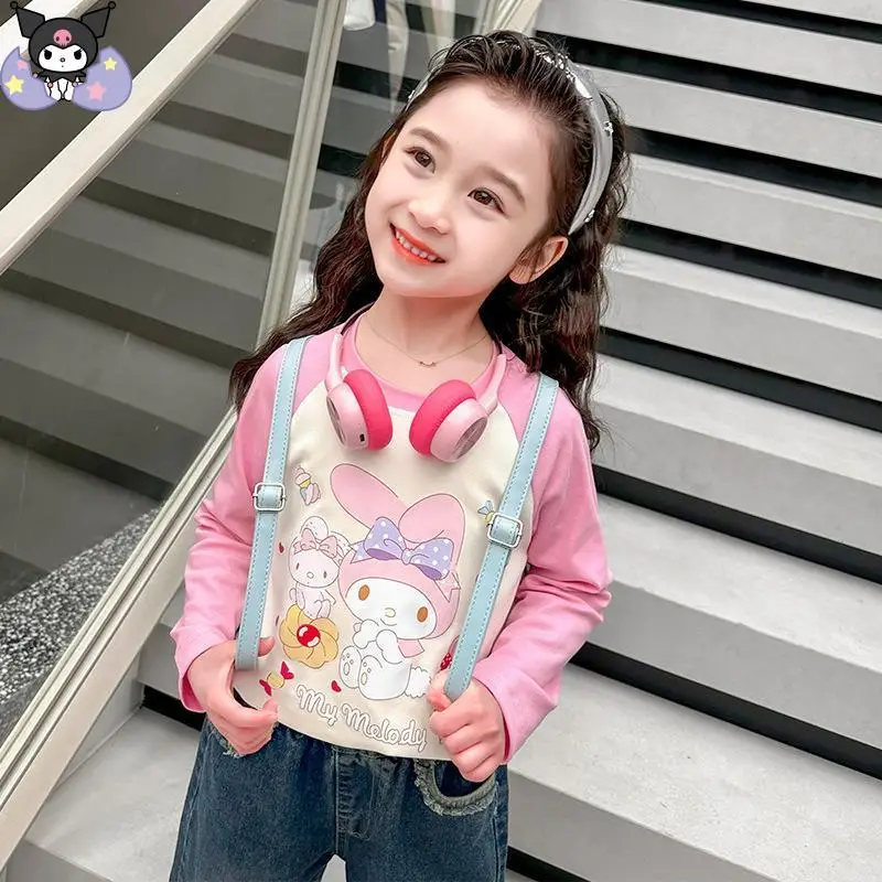 

Kuromi Melody Anime Girls T-Shirt Cartoon Kawaii Long Sleeve Base Shirt Sanrio Children Fashion Sweet Comfort Casual Round Neck