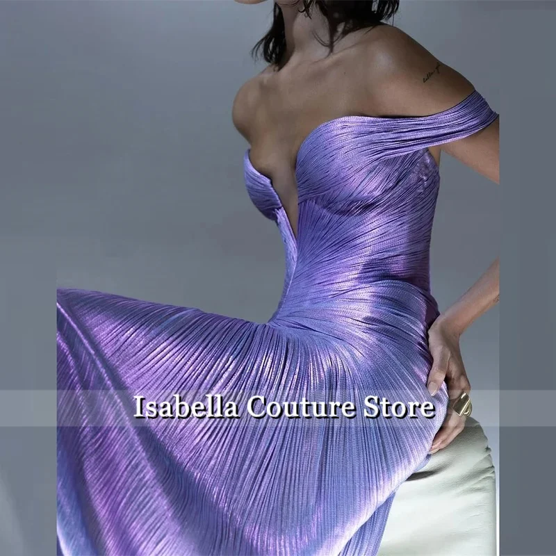Lavender Silk Satin Evening Dresses Off The Shoulder Sweetheart Prom Dresses Saudi Arabric Formal Prom Gowns Customized - view 2