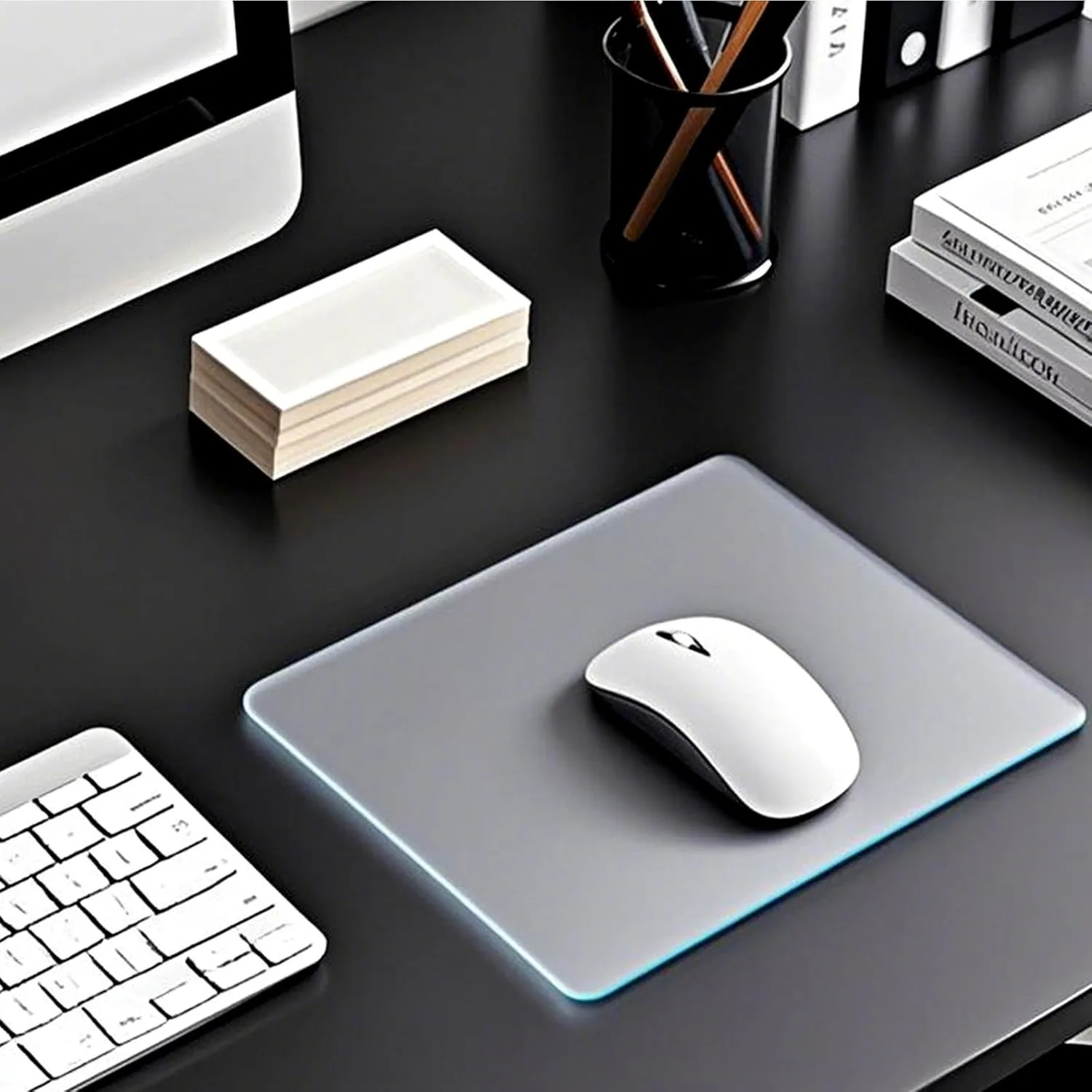 Glass Mouse Pad Non-Slip Tempered Satin Glass Mousepad for Gaming Working Office Home Mice Safe Durable Easy to Clean Mice Mat