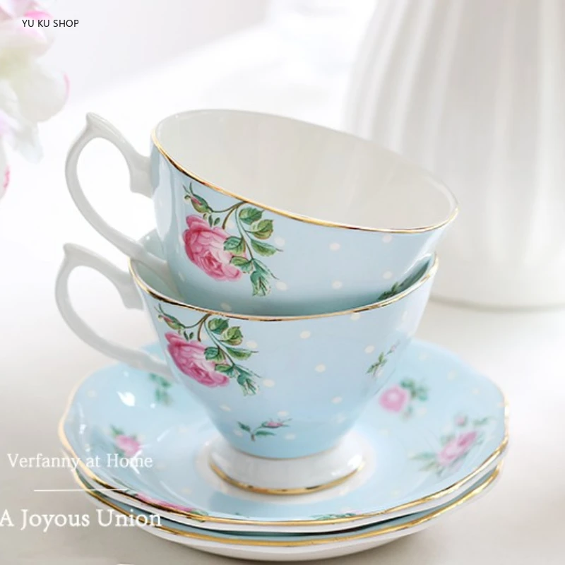 

European Elegant Bone China Coffee Cup and Saucer Spoon Luxury Porcelain Dish British Afternoon Tea Mug Set Kitchen Drinkware