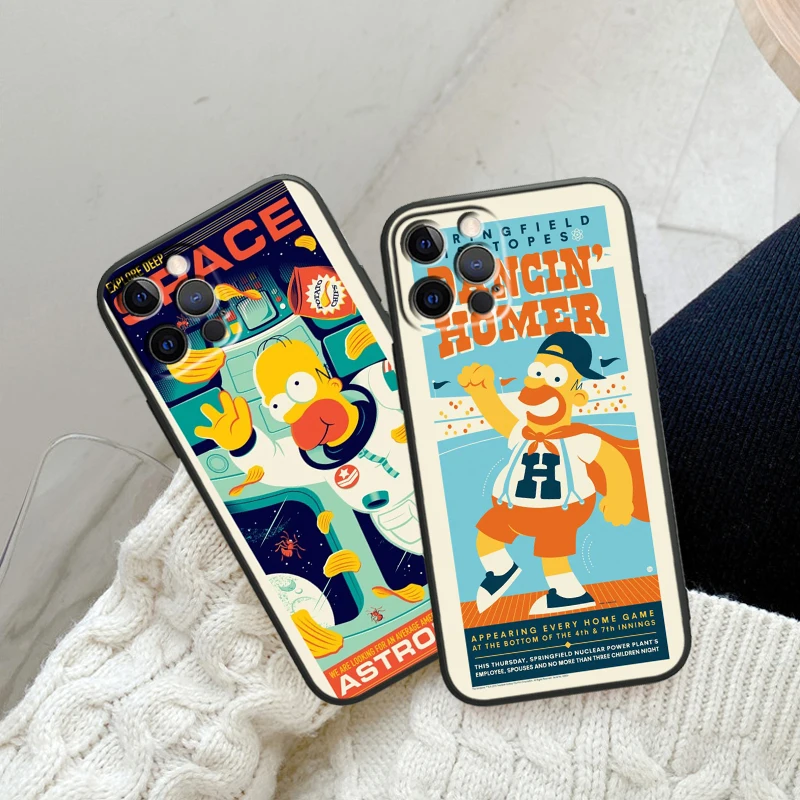 Cute The Simpson Art Apple iPhone 15 14 13 12 11 X XS XR 8 7 6 Pro Plus Max Mini 5S 5 SE Black Phone Case