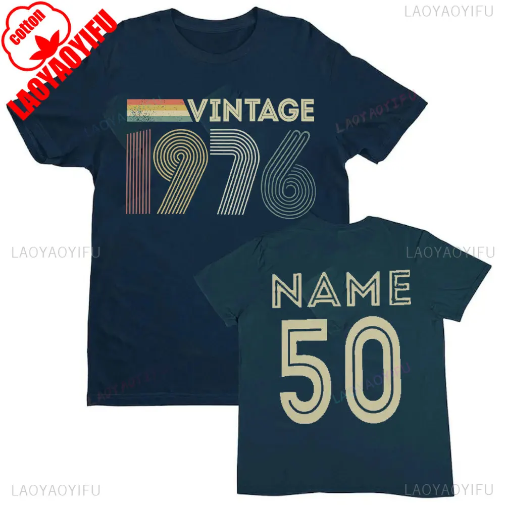 Vintage 1976 gepersonaliseerde 50e verjaardag T-shirt voor 2026 aangepaste naam cadeau idee zomer ademend Camisetas nostalgie retro tops