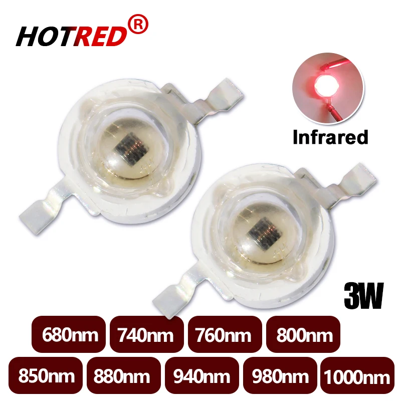 5-10szt 1W 3W High Power LED IR 730nm 760nm 810nm 850nm 880nm 940nm 980nm 1050nm Diodowa lampa świetlna do kamery CCTV z noktowizorem