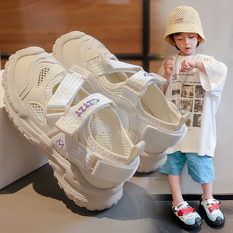 

Children's Sports Sandals Light Beige Soft Non-slip Kids Sneakers 1-10 Years Old Black Hollow Breathable Boys Girls Casual Shoe