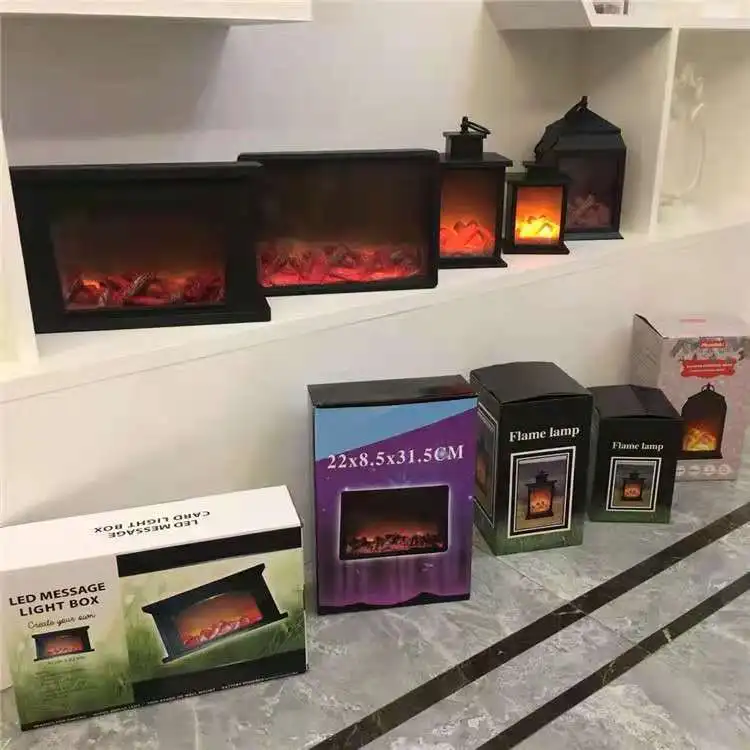 D2 LED Flame Night Light Fireplace Lantern LED Lamp Portable Flame Light Retro Fireplace Lamp Christmas Atmosphere Decoration