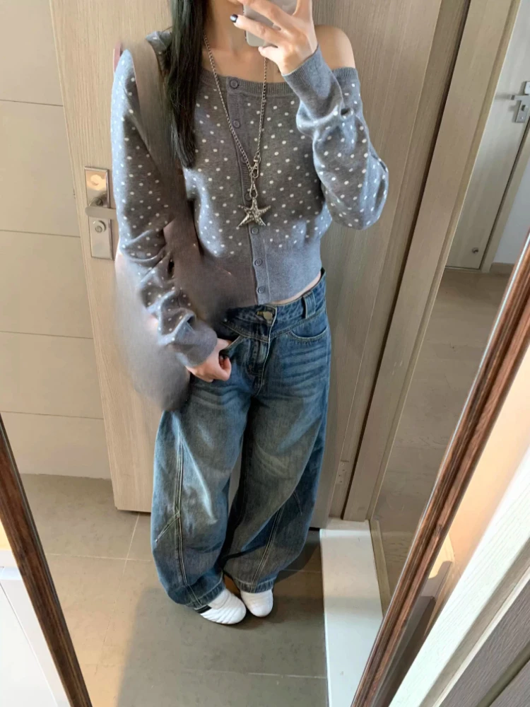 Y2k Aesthetic Skew Collar Polk - Crop Cardigan Vintage recension och pris