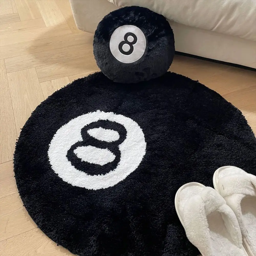 Plush 8 Ball Rug Creative Soft Anti-slip 8 Ball Carpet Round Skin Friendly 8 Ball Mat Hoom Decor