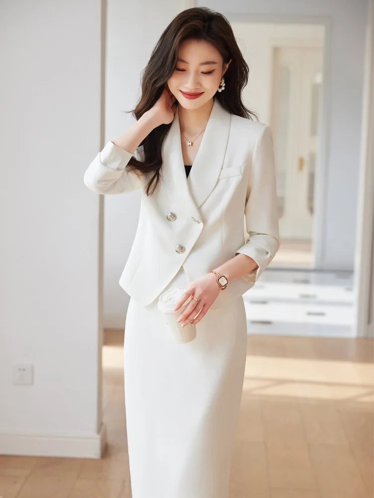 

High-end white women's suit for spring2023New high-end, stylish, elegant, goddess-like women's suit skirt set