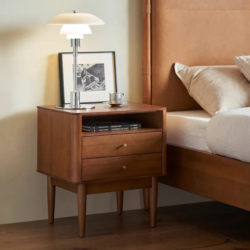 

Solid wood bedside table retro home bedroom two pumping storage simple bedside table