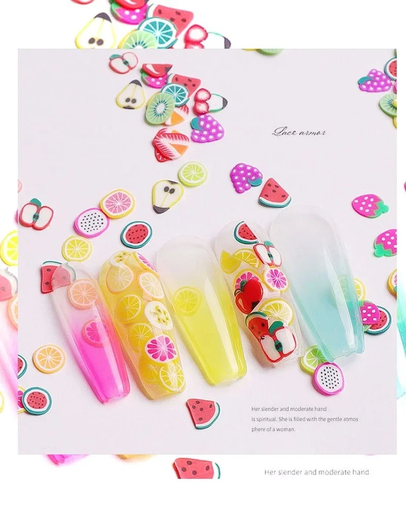 

1000pcs 3D Nail Art Decorations Fruit Flower Slice Fimo Clay Resin Decals Decoration DIY Tips Rhinestones