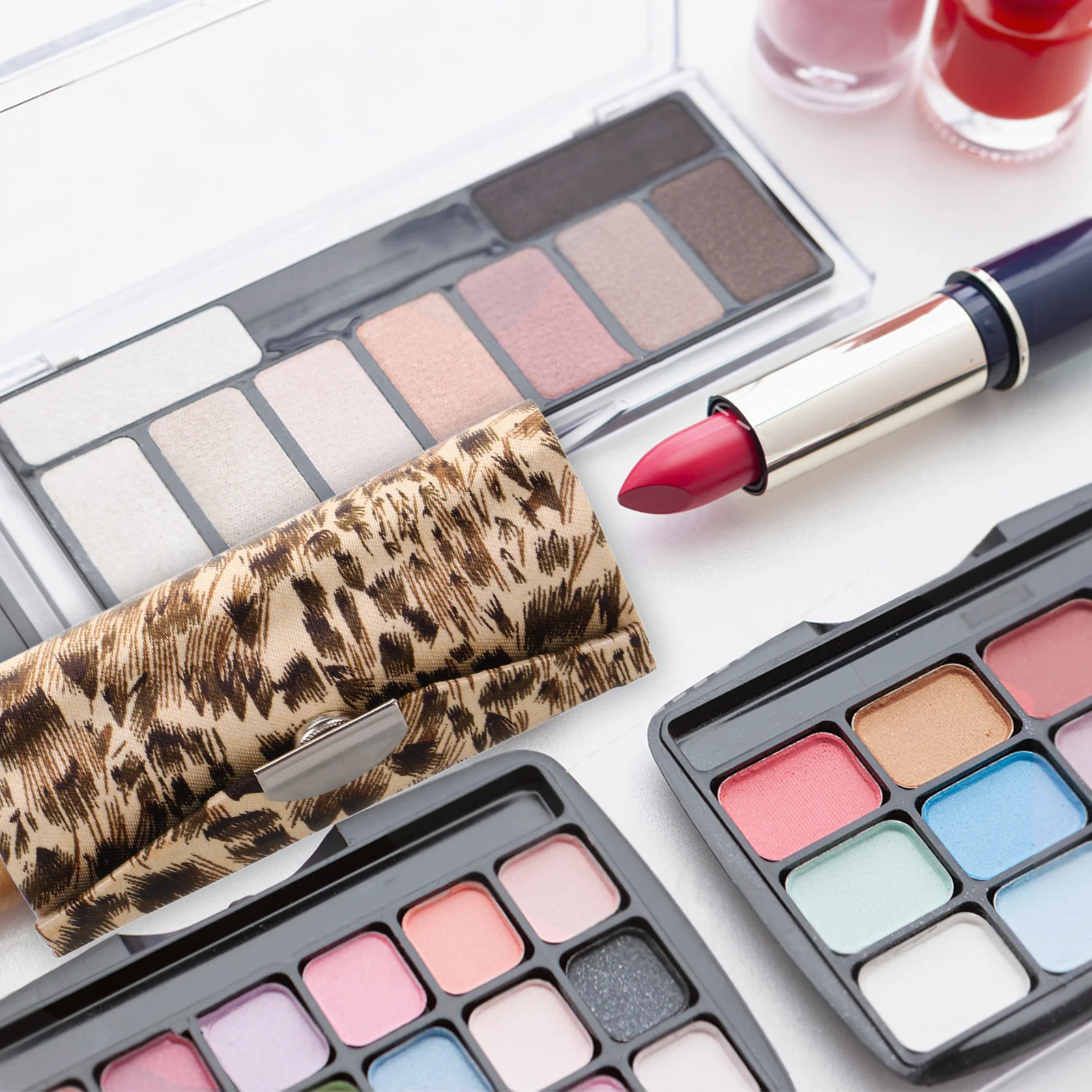 

Leopard Print Lipstick Case Luxury Silk Fabric Travel Organizer Purse Holder With Mirror For Women