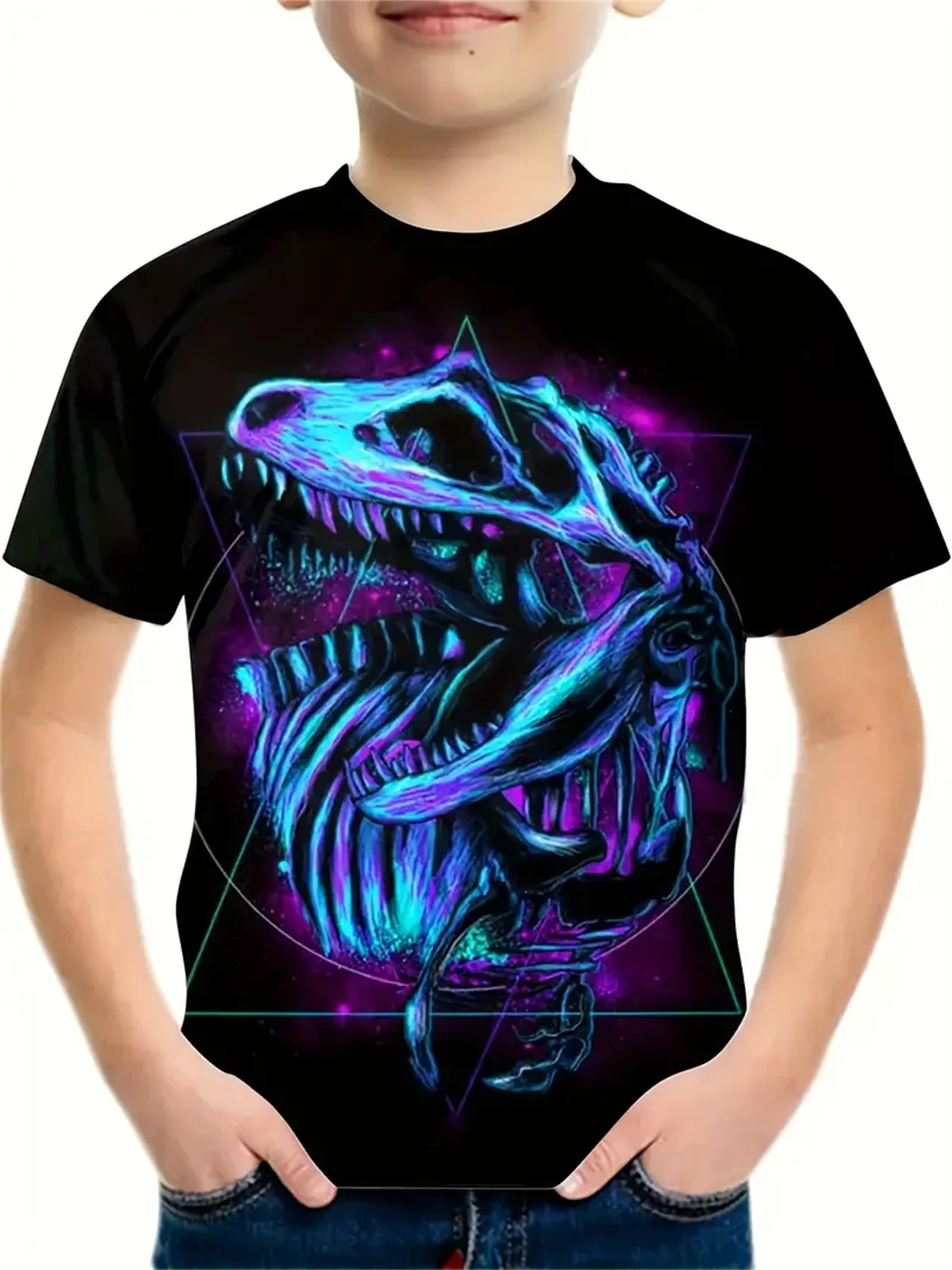 

Children's T-Shirts Short Sleeve Colorful Dinosaur Graphic T Shirts Fashion Children Top O-Neck Tee Outdoor Clothes for Children