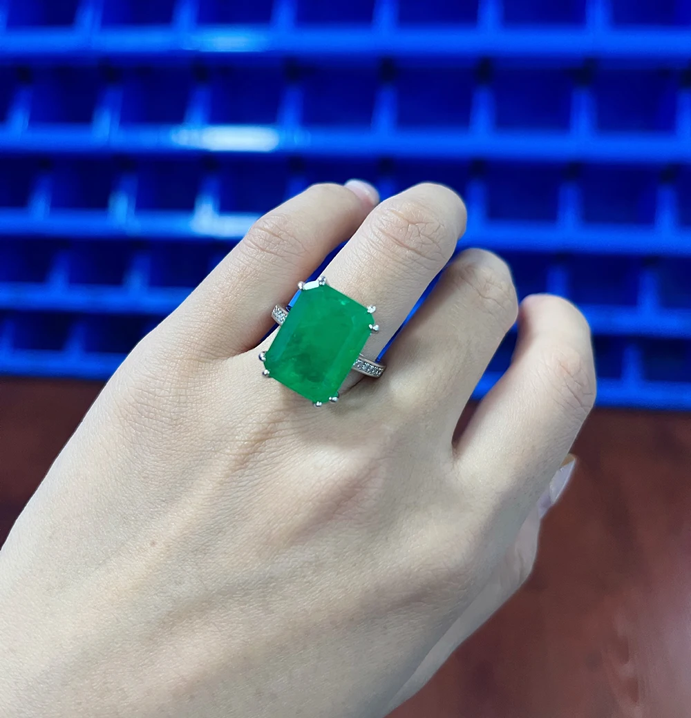 Charms Big Gemstone Women\'s Ring 12*16 Paraiba Tourmaline Topaz Party Wedding Bands Jewelry Female Anniversary Gift Accessories