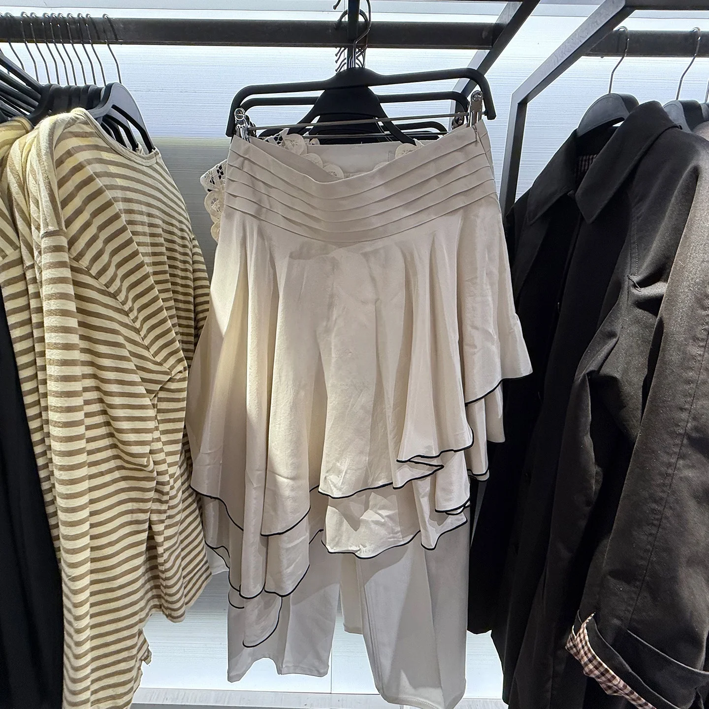 

Новая женская одежда 2026 года: европейская и американская многослойная юбка с асимметричным декором и эффектом многослойности.