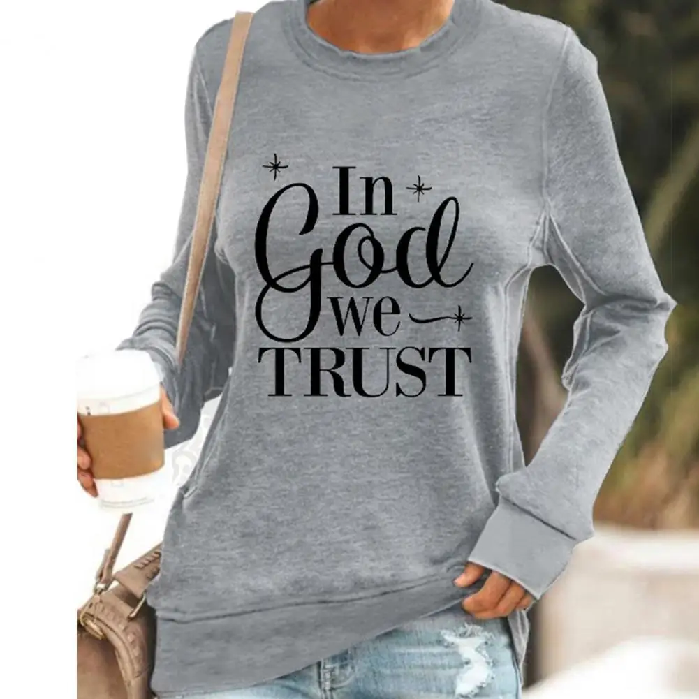 

2022 New Fashion Sweatshirts Women In God We Teust Long Sleeve Shirt Sweatshirt Polyester Women Pullover Top Female Clothing