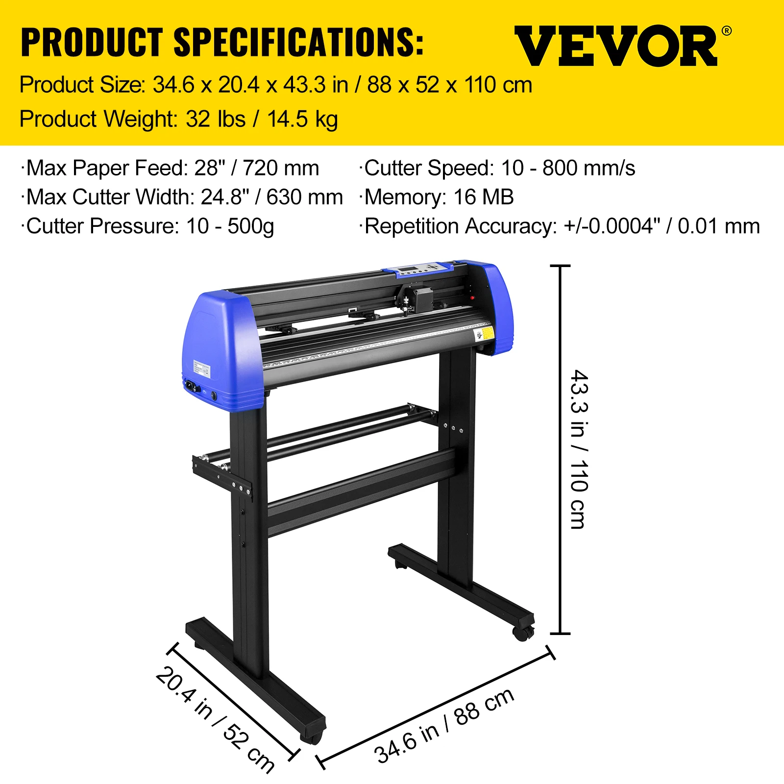 New! 28-34 Inch Vinyl Cutter Machine W/ Floor Stand Vinly Sign Cutting Plotter Starter Kits Software Adjustable Force Speed