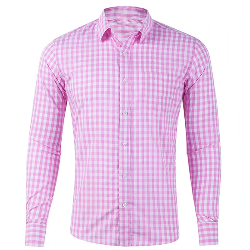 Camisa casual masculina de botão forrado, manga longa, xadrez e xadrez lapela, roupa de rua, estampa natalícia, moda Casua