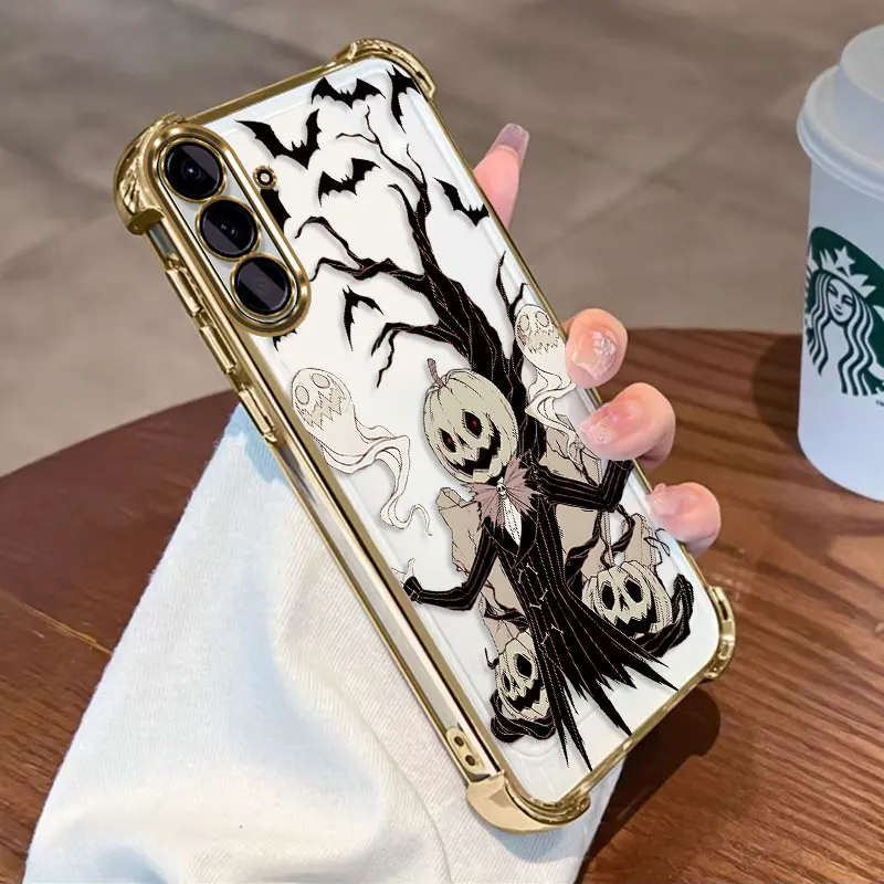 Plating Protective Cover For Samsung Galaxy A57 A37 A27 A17 5G Case TPU Four-corner Shockproof Halloween Tree pumpkin Simple