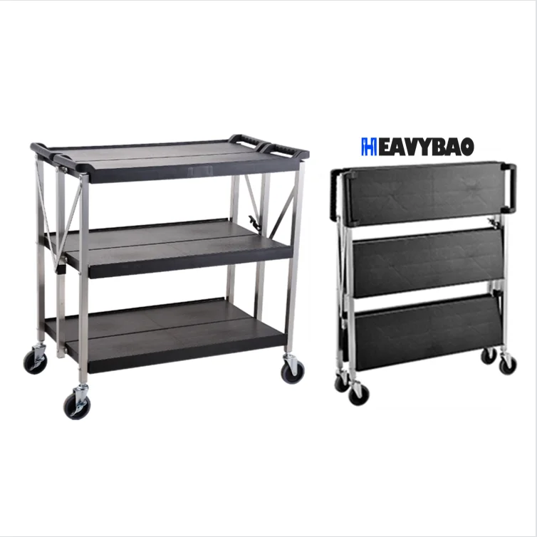 

Heavybao Stainless Steel Square Tube Trolley Cart Four-Wheel Folding Plastic PP Any Smells OEM Customizable Transportation Use