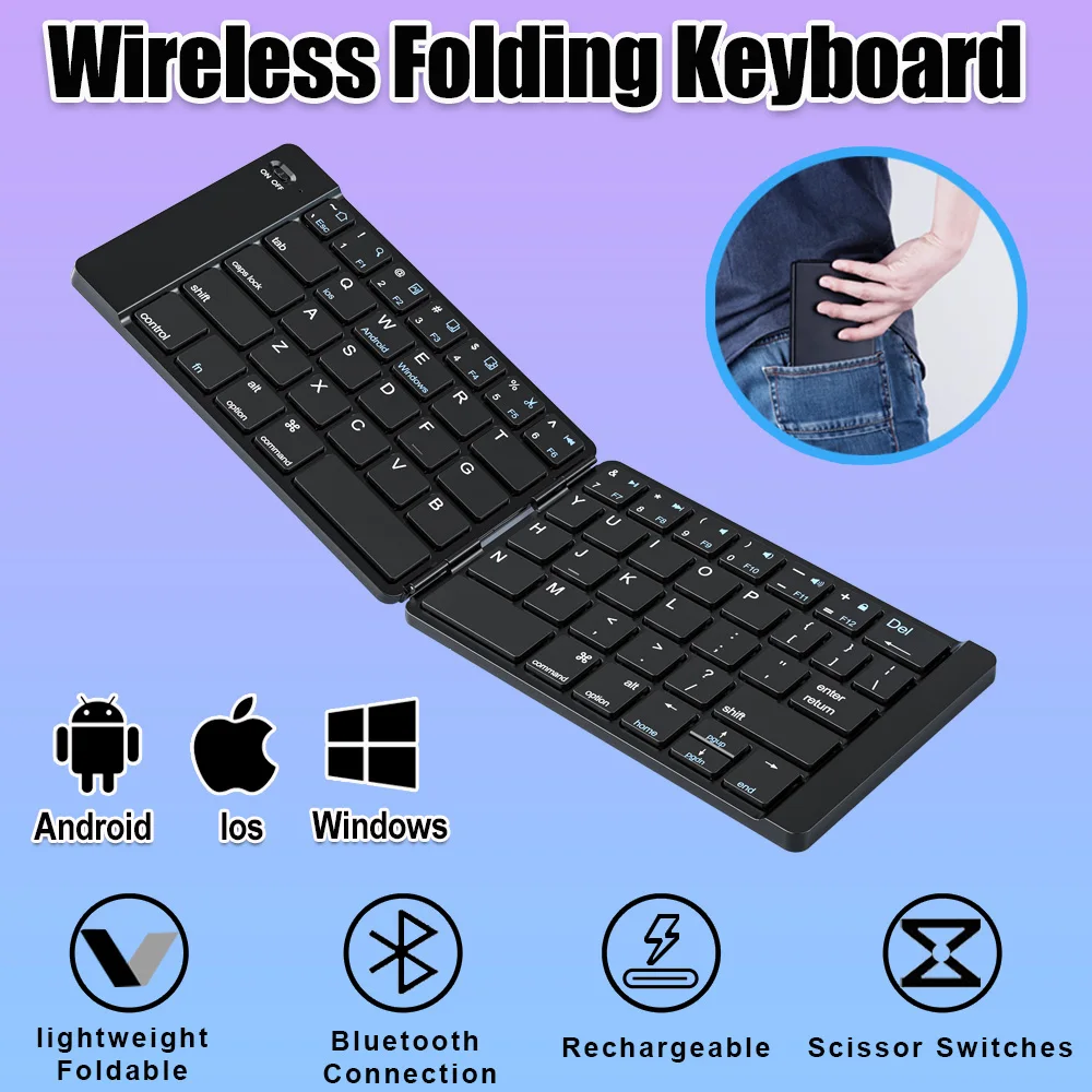 Foldable Wireless Keyboard Mini Portable Folding Keyboard Rechargeable Lightweight Keyboard for Computer Three Systems Universal