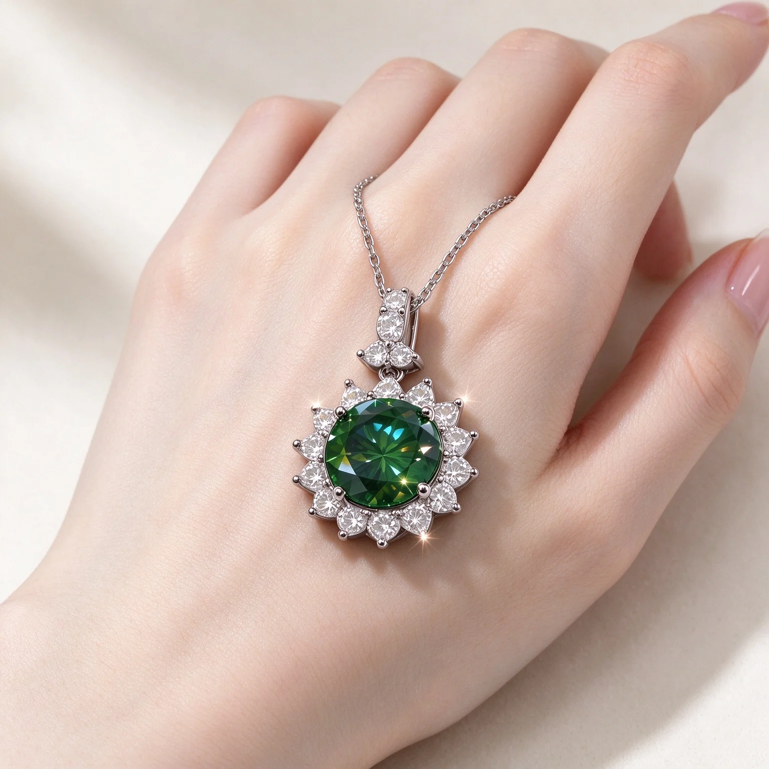 3CT 5CT Green Moissanite Sunflower Pendant Necklace DDVS 1 Stone Surrounded Sparkling 925 Sterling Silver Elegant Vintage Floral Design Luxury Fine Jewelry Gift For Wedding Anniversary Engagement Birthday Christmas Party Daily Wear For Women Girls Wife