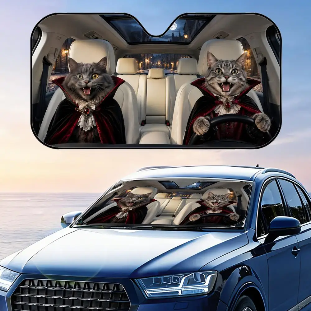 

Vampire Cat in Velvet Cape Sun Visor Car Windshield Sunshade UV Protection Reflective Foldable Heat Insulation Cover