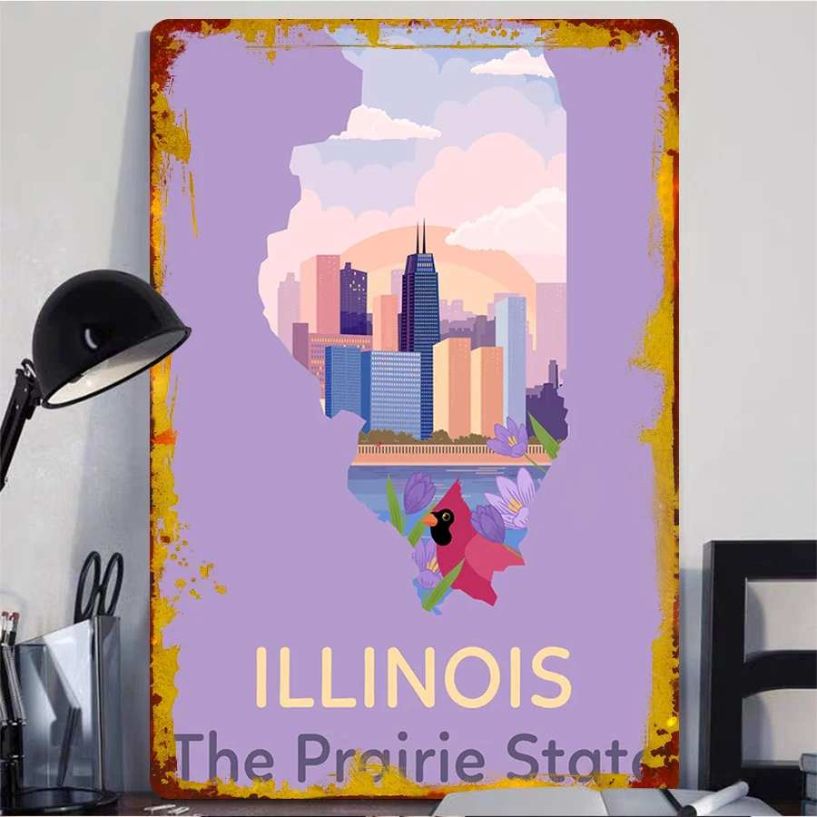 Custom Illinois Skyline Metal Wall Art American Cityscape Home Decor Prairie State Gift