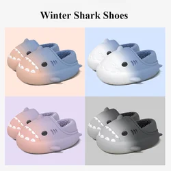 Children Plush Shark Slippers Winter Warm Cartoon Cotton Shoes Outdoor Waterproof Non-slip Furry Slippers Cozy Home Slides