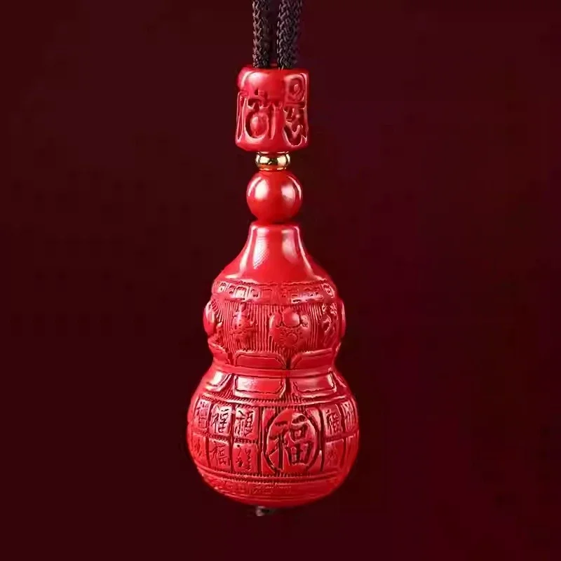 Natural cinnabar gourd pendant female amulet necklace pendant keychain natal year gift