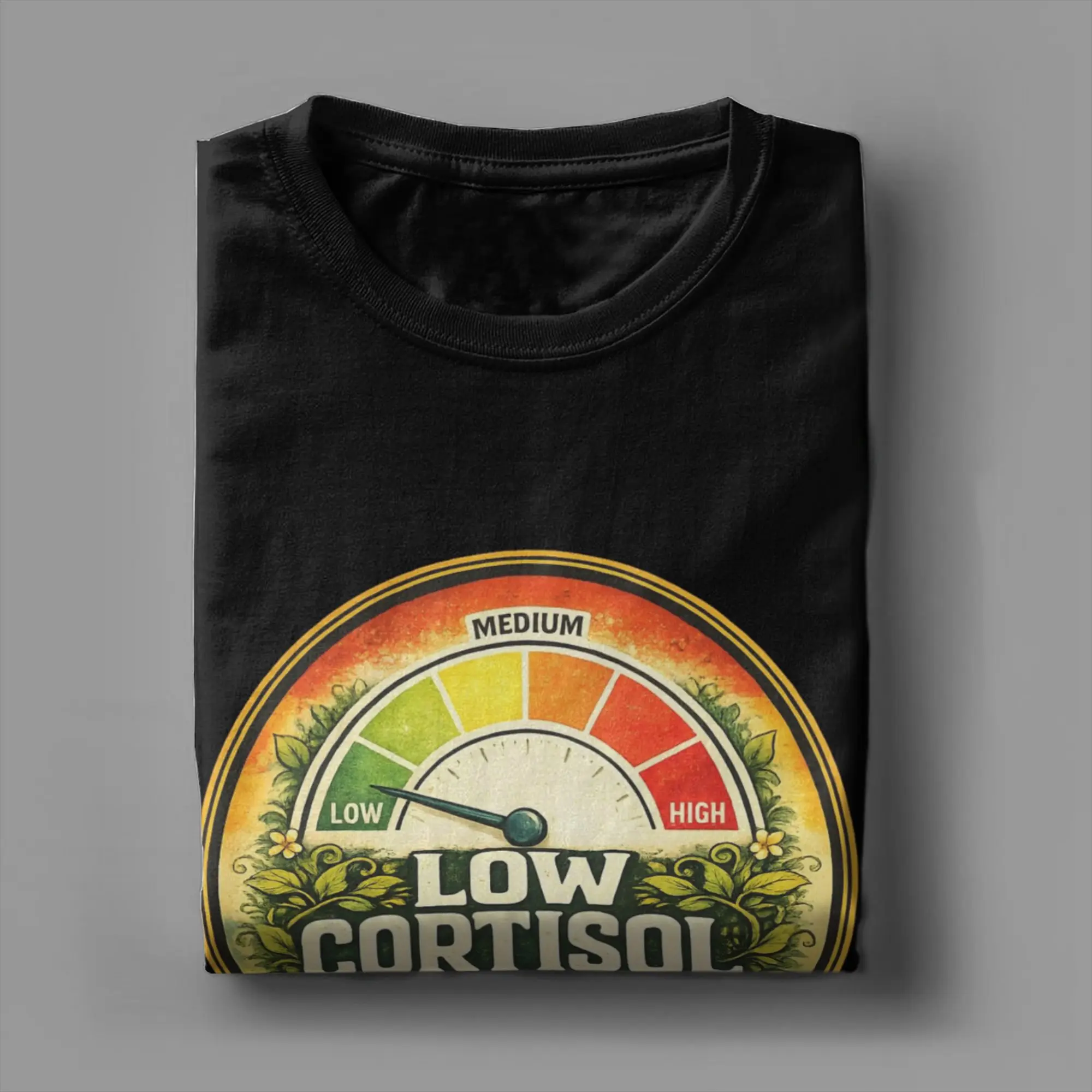 Men Funny Cortisol Low Level Stress Meter Meme T Shirt  Pure Cotton Tops Vintage Short Sleeve Crewneck Tees Gift Idea T-Shirts