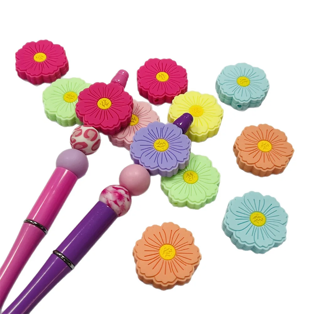 10PCS Colorful Flowers Silicone Focal Beads for Baby DIY Accessories Necklace, Pendant Pacifier Handmade Jewelry creative gift